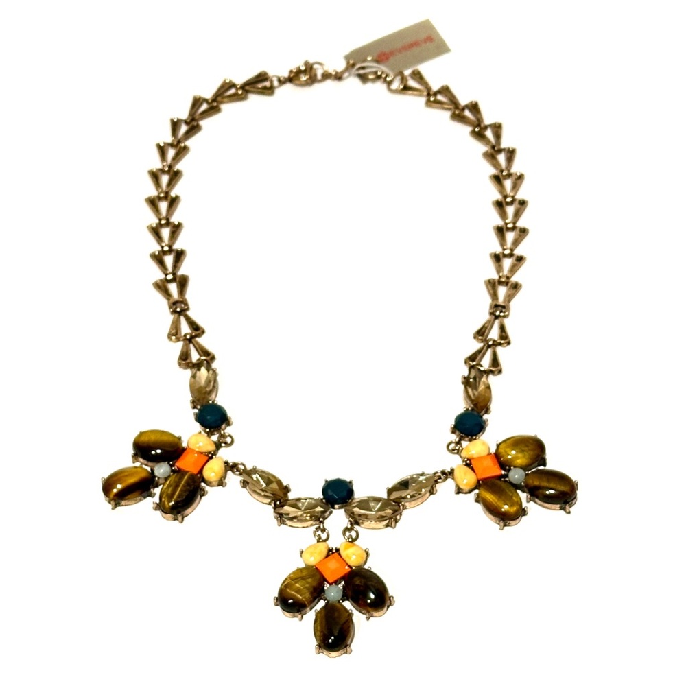 EVEREVE Sunset-Toned Tigers Eye & Citrine Brass Statement Necklace | NWT - Picture 2 of 8